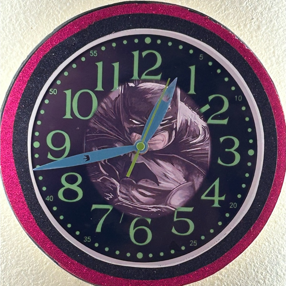 Batman-Themed Wall Clock in Black, Green & Pink